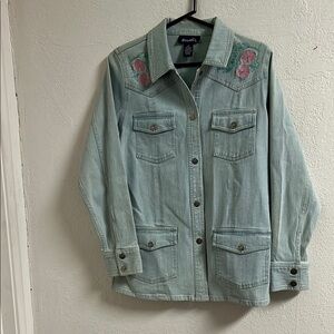 Denim&Co Light Blue Floral‎ Embroidered Jacket